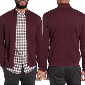 THEORY Udeval Breach Men’s Burgundy Zip Up Half Zip Sweater Pullover Top